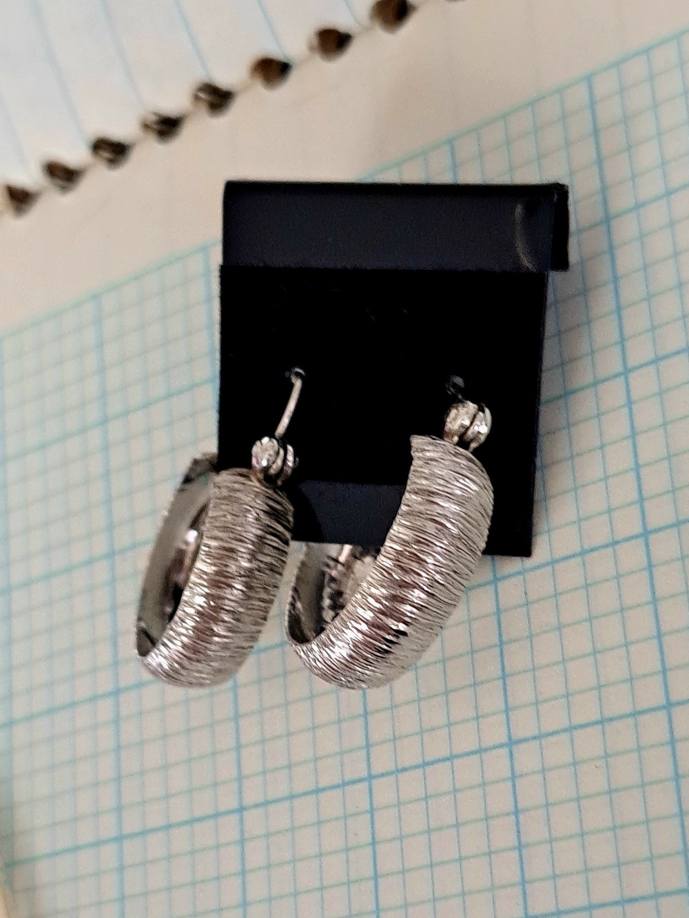Silver Textured Hoop Earrings - Women Jewelry